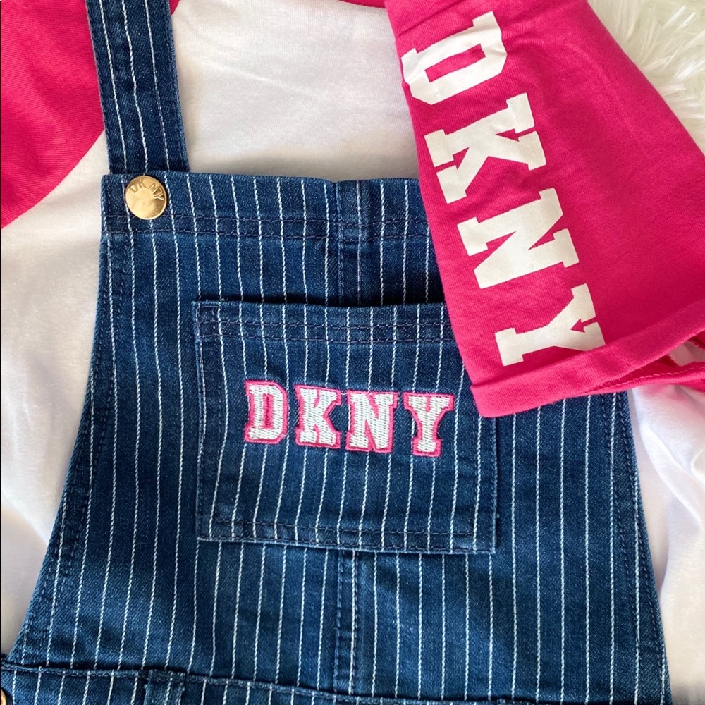 Brand New Girls 2PC DKNY Overall Shorts Outfit